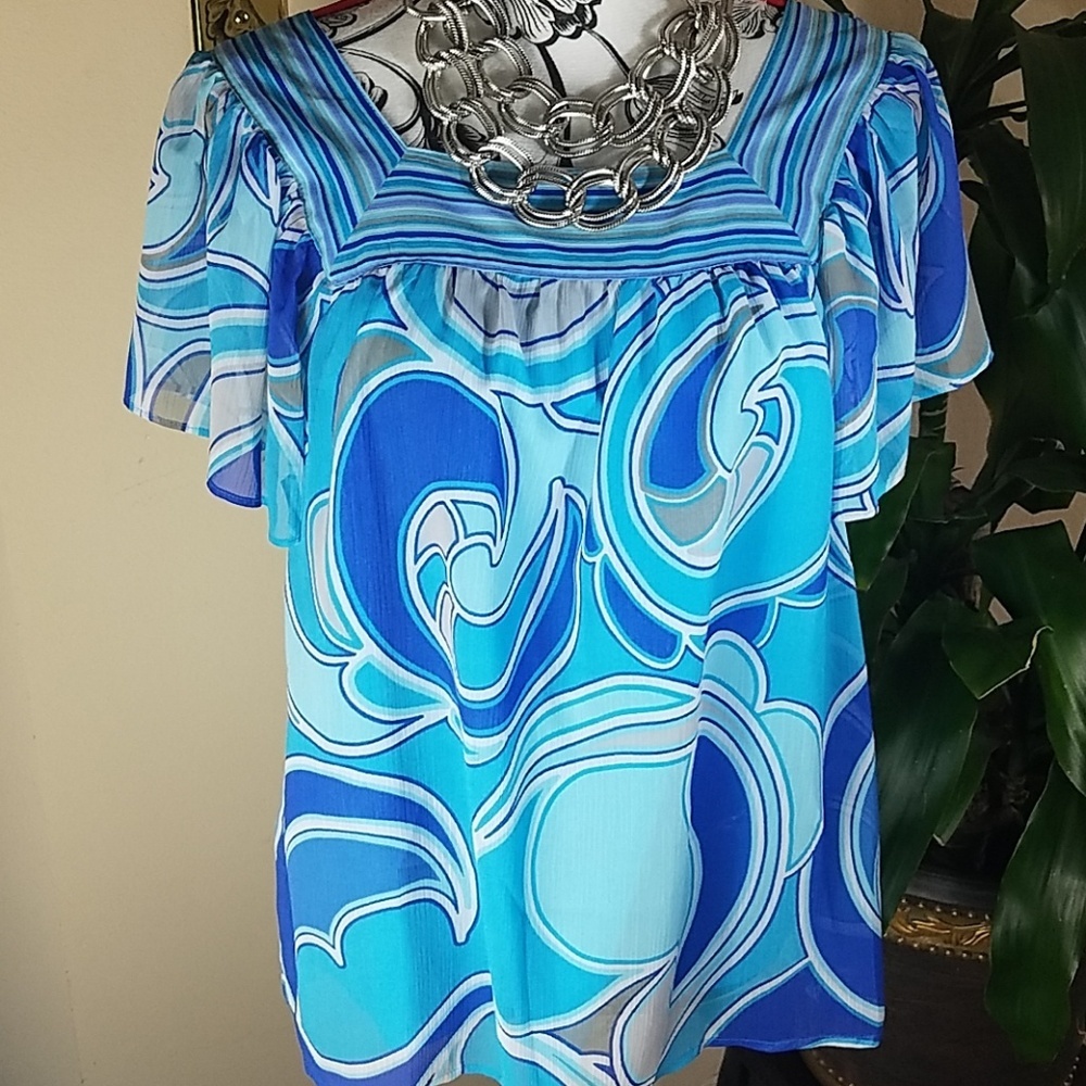 Worthington, 1-14, Blue Multicolor blouse, size S